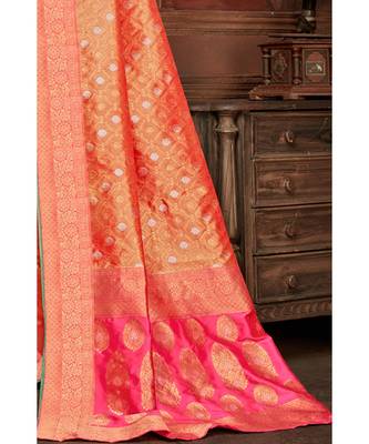 Golden pink woven tissue kanjivaram saree with blouse 2