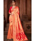 Golden red woven tissue kanjivaram saree with blouse