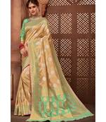 Golden beige woven tissue kanjivaram saree with blouse