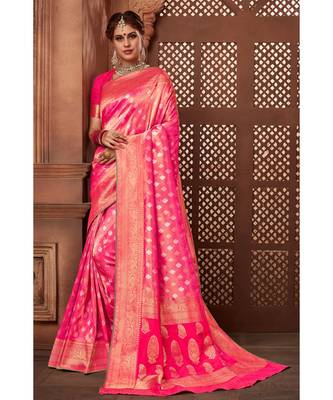 Pink woven tissue kanjivaram saree with blouse 1