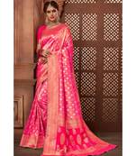 Pink woven tissue kanjivaram saree with blouse
