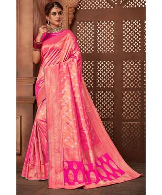 Golden pink woven tissue kanjivaram saree with blouse 1