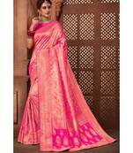 Golden pink woven tissue kanjivaram saree with blouse