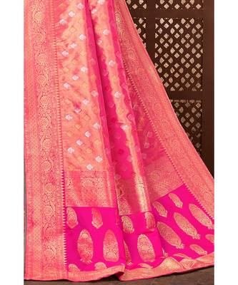 Golden pink woven tissue kanjivaram saree with blouse 2