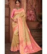 Golden beige woven tissue kanjivaram saree with blouse