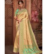Golden beige woven tissue kanjivaram saree with blouse