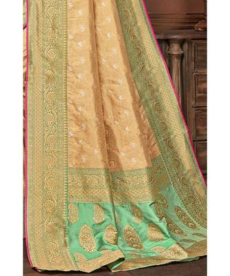 Golden beige woven tissue kanjivaram saree with blouse 2