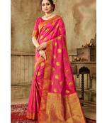 Hot pink woven kanjivaram saree with blouse