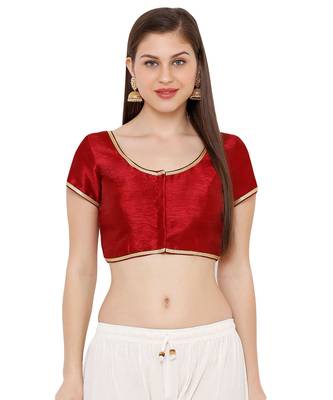 Women's Maroon Cotton Silk Round Neck Solid Readymade Saree Blouse 1