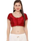 Women's Maroon Cotton Silk Round Neck Solid Readymade Saree Blouse