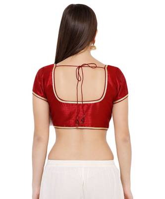 Women's Maroon Cotton Silk Round Neck Solid Readymade Saree Blouse 2