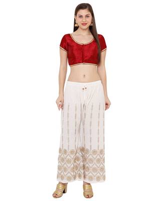 Women's Maroon Cotton Silk Round Neck Solid Readymade Saree Blouse 4