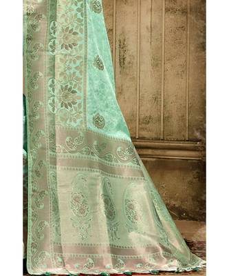 Pastel green woven kanjivaram saree with blouse 2