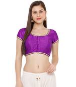 Women's Brinjal Cotton Silk Round Neck Solid Readymade Saree Blouse