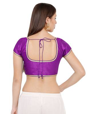 Women's Brinjal Cotton Silk Round Neck Solid Readymade Saree Blouse 2