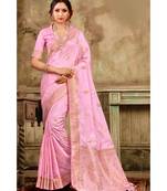 Baby pink woven kanjivaram saree with blouse