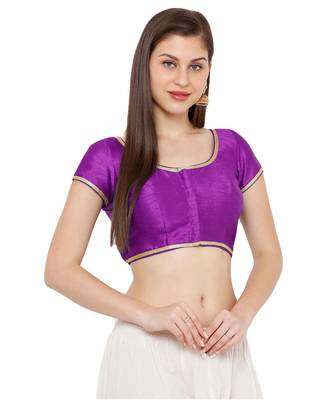 Women's Brinjal Cotton Silk Round Neck Solid Readymade Saree Blouse 3