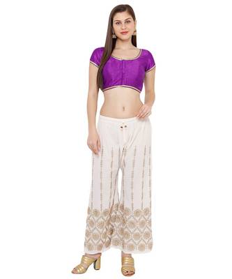 Women's Brinjal Cotton Silk Round Neck Solid Readymade Saree Blouse 4