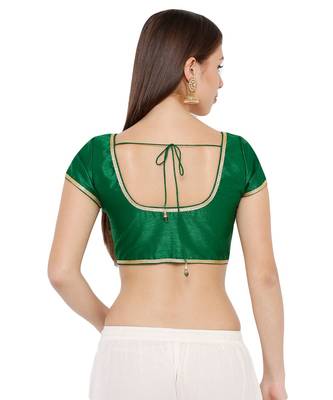 Women's Green Cotton Silk Round Neck Solid Readymade Saree Blouse 2