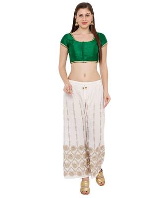 Women's Green Cotton Silk Round Neck Solid Readymade Saree Blouse 4