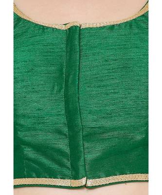 Women's Green Cotton Silk Round Neck Solid Readymade Saree Blouse 5