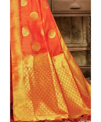 Sunrise orange woven kanjivaram saree with blouse 3
