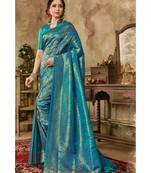 Bright blue woven kanjivaram saree with blouse