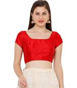 Women's Red Dupion Silk Square Neck Solid Readymade Saree Blouse