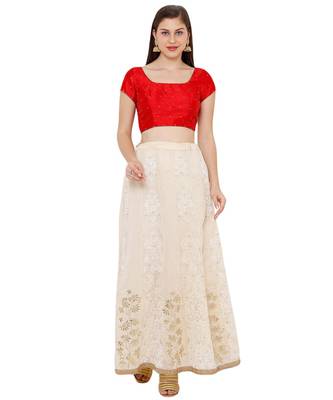 Women's Red Dupion Silk Square Neck Solid Readymade Saree Blouse 4