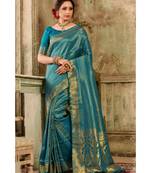 Deep blue woven kanjivaram saree with blouse