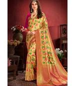 Golden beige woven tissue kanjivaram saree with blouse
