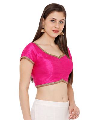 Women's Pink Dupion Silk Solid Round Neck Readymade Saree Blouse 1