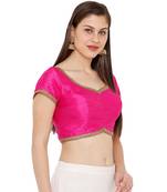 Women's Pink Dupion Silk Solid Round Neck Readymade Saree Blouse