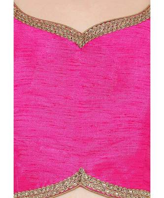 Women's Pink Dupion Silk Solid Round Neck Readymade Saree Blouse 4