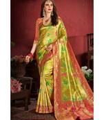 Greenish golden woven tissue kanjivaram saree with blouse