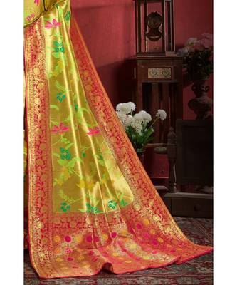 Greenish golden woven tissue kanjivaram saree with blouse 3