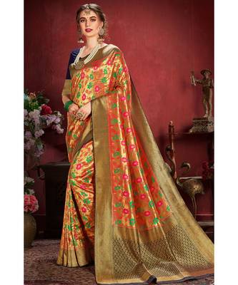 Golden blue woven tissue kanjivaram saree with blouse 1