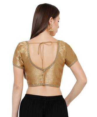 Women's Copper Dupion Silk Solid Round Neck Readymade Saree Blouse 2