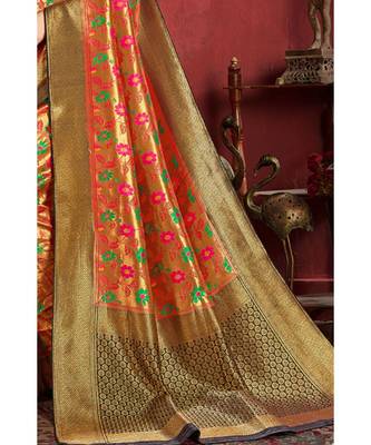 Golden blue woven tissue kanjivaram saree with blouse 3