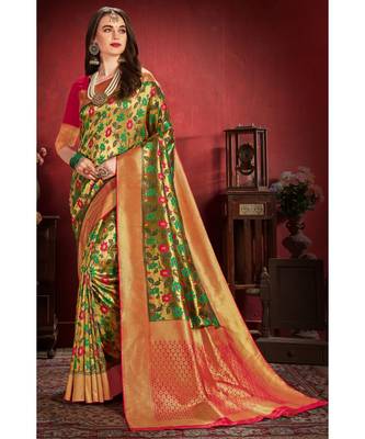 Bronze gold woven tissue kanjivaram saree with blouse 1