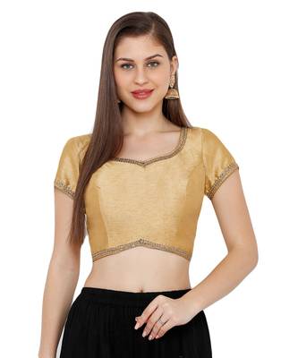 Women's Gold Dupion Silk Solid Round Neck Readymade Saree Blouse 1