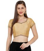 Women's Gold Dupion Silk Solid Round Neck Readymade Saree Blouse