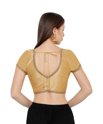 Women's Gold Dupion Silk Solid Round Neck Readymade Saree Blouse 2