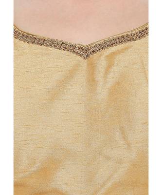 Women's Gold Dupion Silk Solid Round Neck Readymade Saree Blouse 5