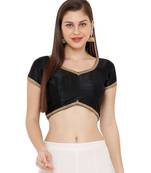 Women's Black Dupion Silk Solid Round Neck Readymade Saree Blouse