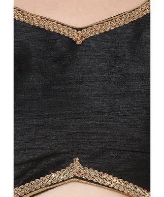 Women's Black Dupion Silk Solid Round Neck Readymade Saree Blouse 5