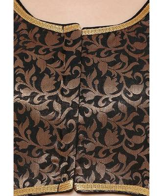 Women's Black Cotton Silk Brocade Round Neck Readymade Saree Blouse 5