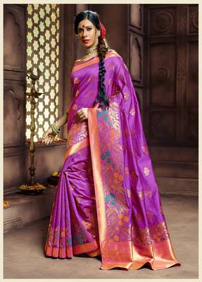 Violate Pure Banarasi Silk Saree Designer  Fasion 1