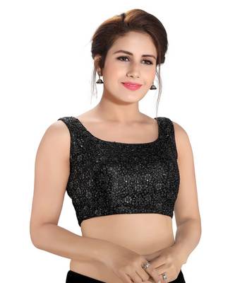 Women's Black Net Round Neck Party Wear Readymade Saree Blouse 1