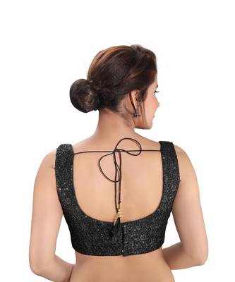 Women's Black Net Round Neck Party Wear Readymade Saree Blouse 2